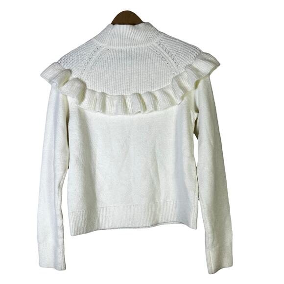 Ann Taylor Ruffle Mock Neck Sweater Size M White Feminine Chic Elegant Old Money - Picture 4 of 6